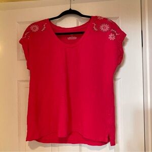 Talbots Women’s  Pink Embroidered Short Sleeve Top Sz Mp